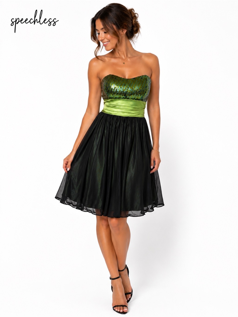 Speechless Green Sequin Strapless Party Dress Large Cocktail Homecoming Fit